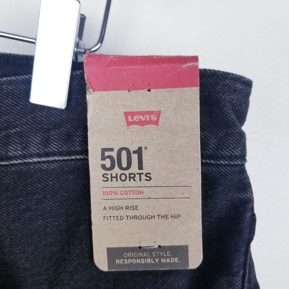 Levi's 501 Distressed Black Button Fly Denim Jean Shorts NWT size 33 - Picture 4 of 9